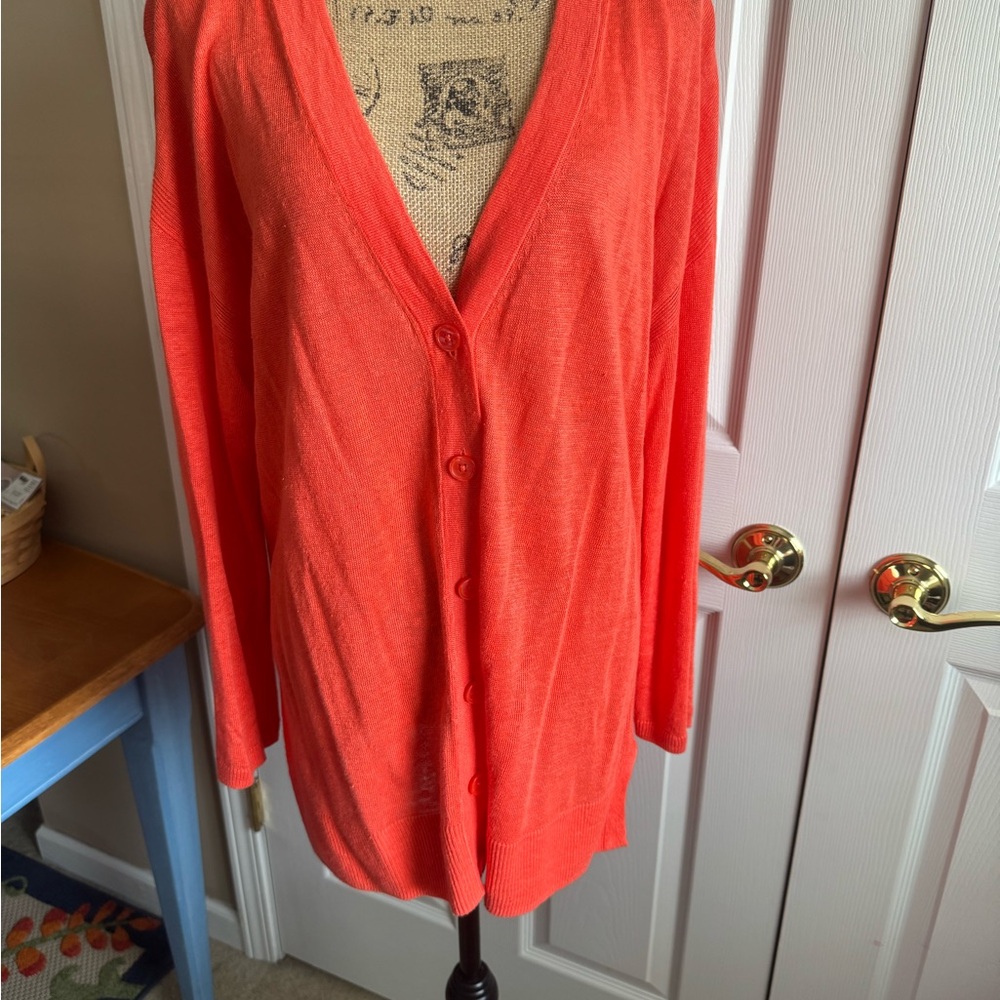 Talbots Orange Cardigan Sweater V-Neck Relaxed Fit
